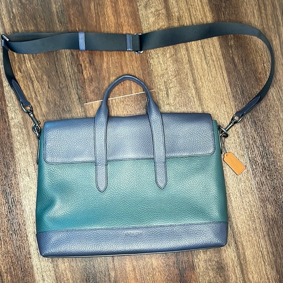 Coach Bags Coach Hamilton Portfolio Brief In Green Navy Pebbled